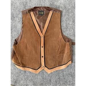 Vest Mens 100%  Leather Large Brown Button Western Cowboy  Suit Jacket